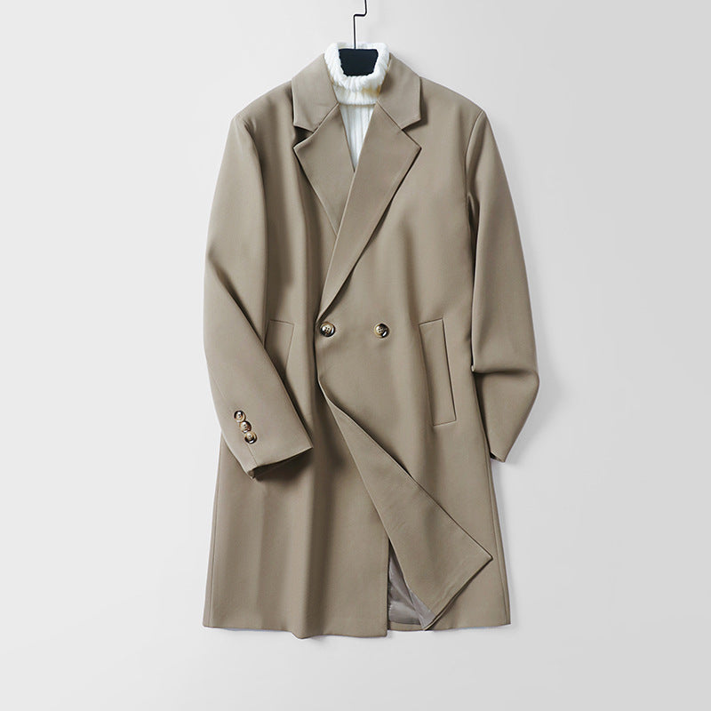 Men's longline coat in minimalist cut with shawl collar and double-breasted button placket Mune Fashion