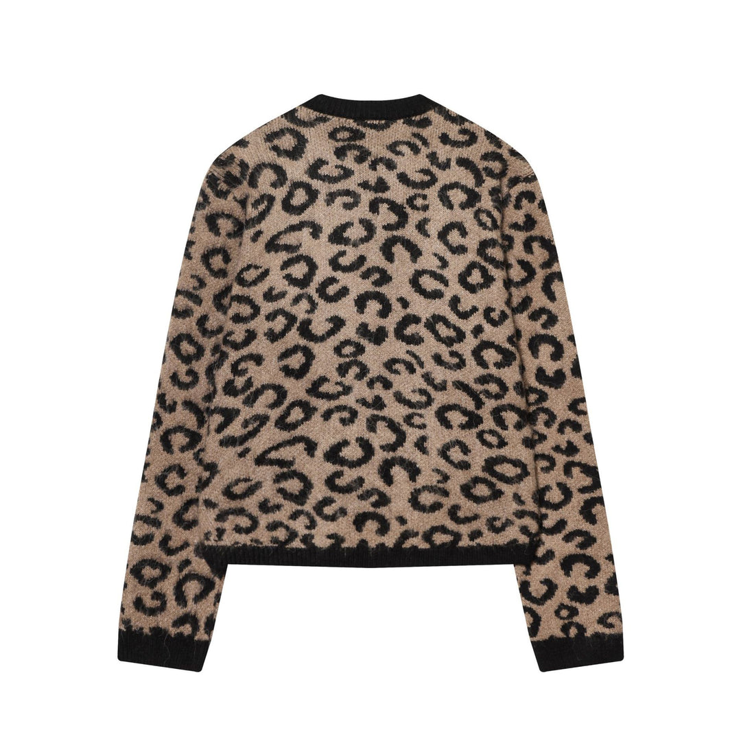 Women's cozy leopard print cardigan with open front, ribbed cuffs and soft mohair effect Mune Fashion