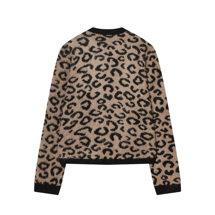 Women's cozy leopard print cardigan with open front, ribbed cuffs and soft mohair effect Mune Fashion