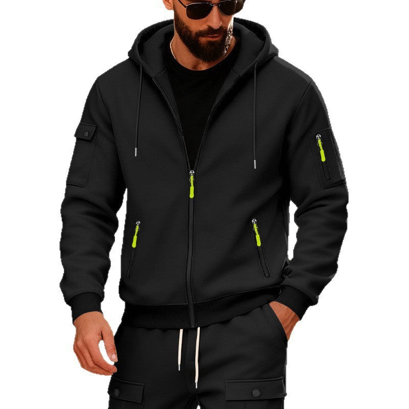 Men's technical hooded jacket with full zip, multiple zip pockets, and soft neoprene finish Mune Fashion