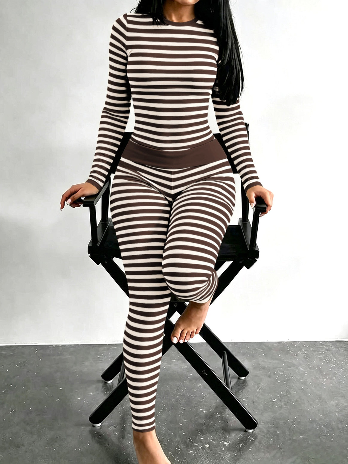Women Figure-Flattering Stretch Lounge Set with Long Sleeve Top and High-Waisted Leggings Mune Fashion