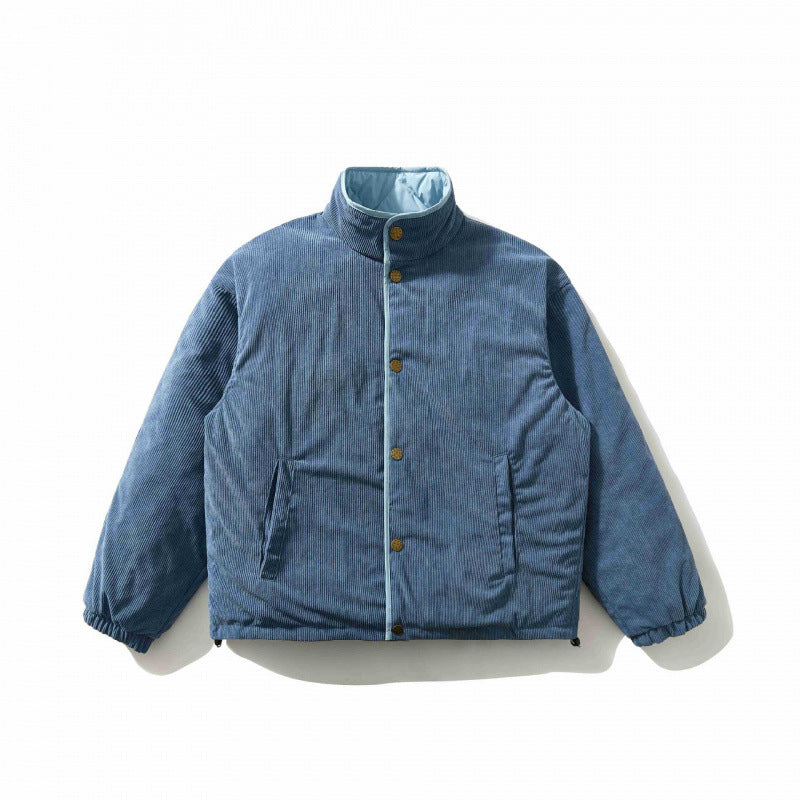 Men's Quilted Cord Jacket with Stand Collar, Snap Button Closure and Elastic Hem Mune Fashion