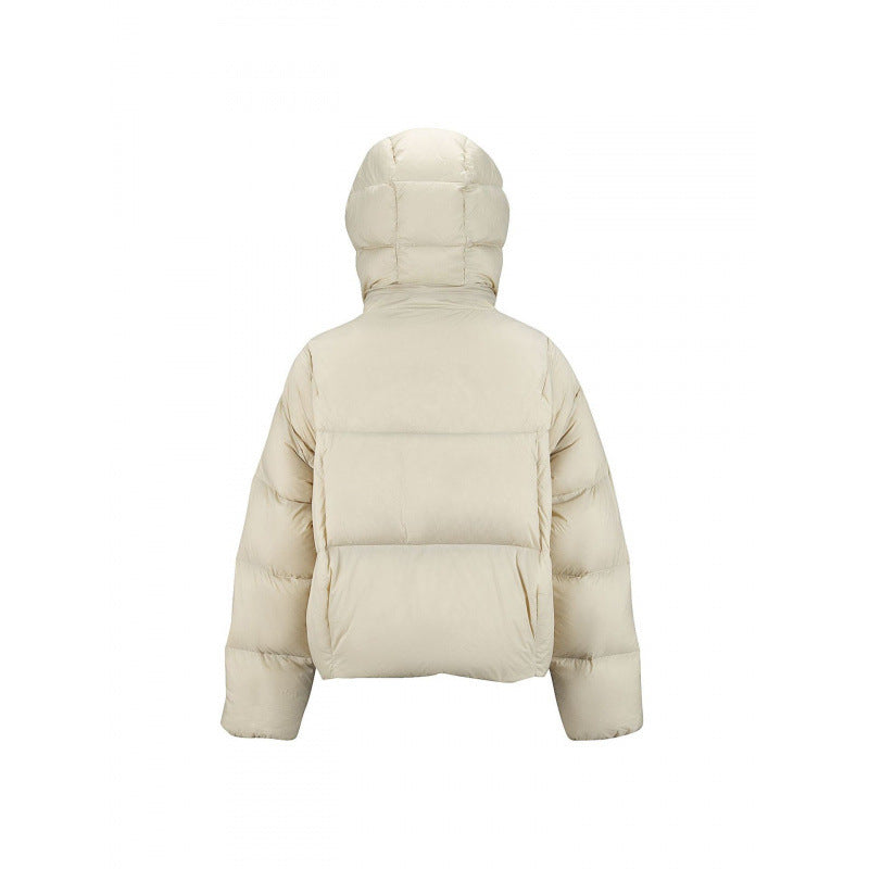 Women's Short Padded Crop Quilted Jacket with Volume Hood and Concealed Snap Placket Mune Fashion