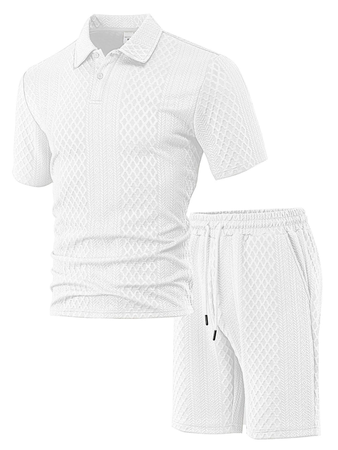 Men's embossed waffle polo with Kent collar and elastic drawstring shorts set Mune Fashion