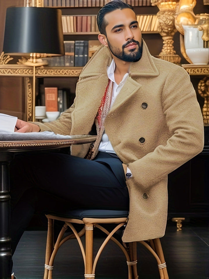 Men's Classic Double-Breasted Coat with Soft Lining Mune
