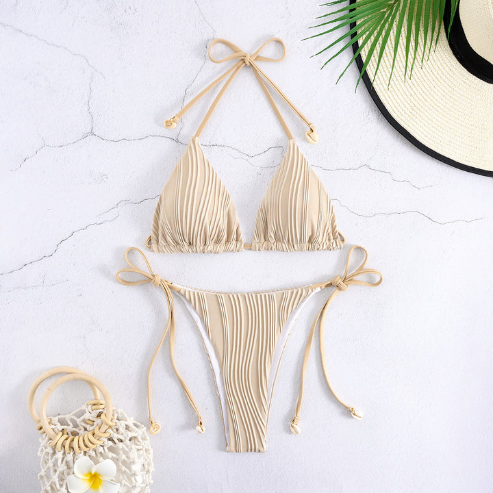 Women's Triangle Bikini Set with Adjustable Tie Details and Ruffled Design Mune Fashion