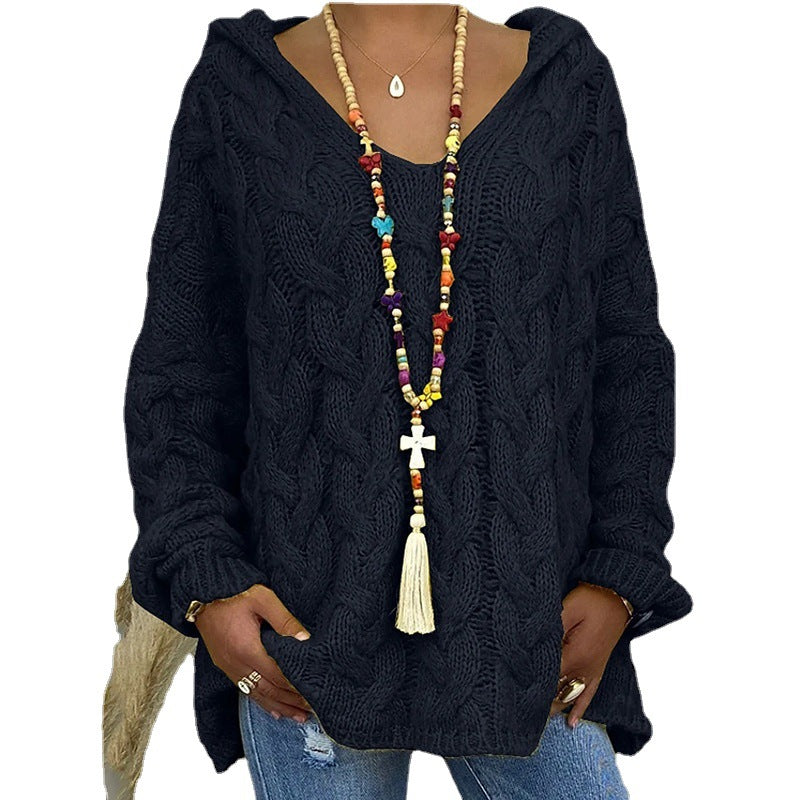 Women's chunky knit hoodie with cable pattern and loose oversized fit Mune Fashion
