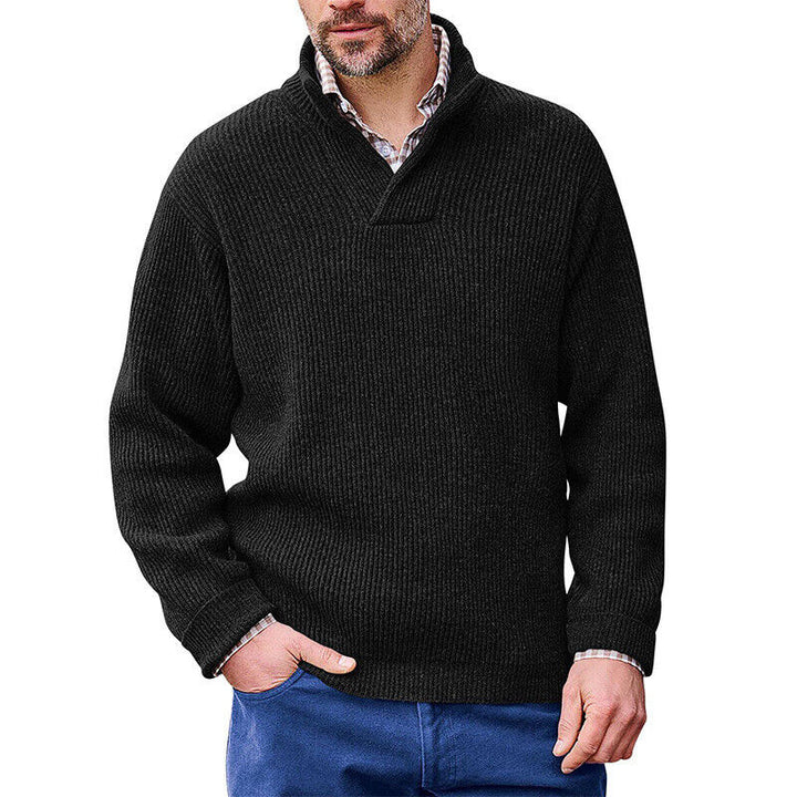 Men's ribbed knit pullover with shawl collar and short V-neck Mune Fashion