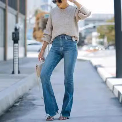 Women’s straight-cut jeans in cropped length with frayed hem Mune Fashion