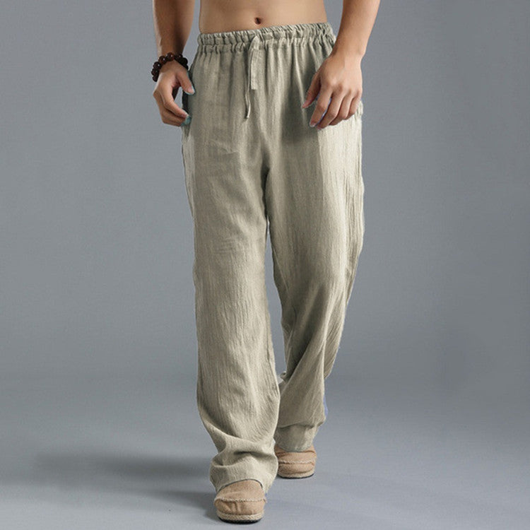 Men's casual linen pants with elastic waistband, drawstring, and straight leg Mune Fashion