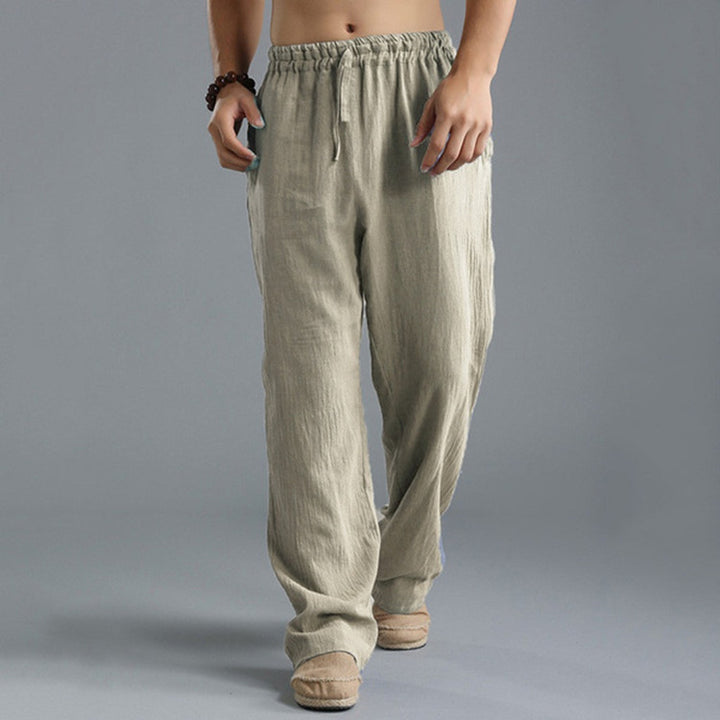 Men's casual linen pants with elastic waistband, drawstring, and straight leg Mune Fashion