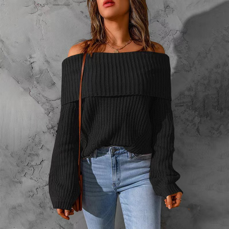 Women's oversized off-shoulder chunky knit sweater with dropped shoulder and balloon sleeves Mune Fashion