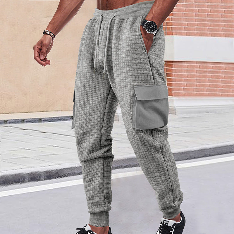 Men's quilted cargo jogging pants with waffle texture, drawstring waist and patch flap pockets Mune Fashion