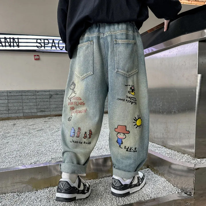Women's casual baggy jeans with unique comic print Mune Fashion