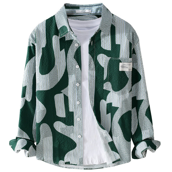 Men's Loose Patterned Cotton Overshirt with Crinkle Structure Mune Fashion