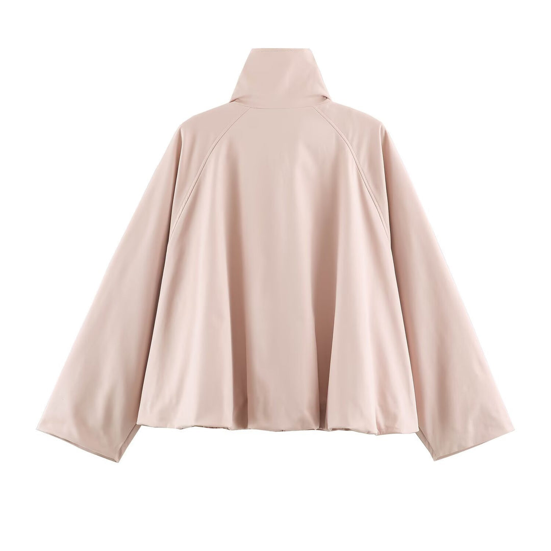 Women's Oversized Training Jacket with High Stand Collar, Raglan Sleeves, and Concealed Zipper Mune Fashion