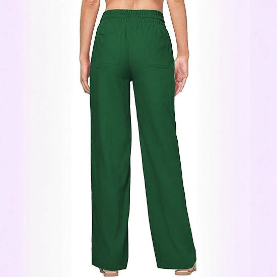 Women's wide loungewear pants with high elastic waistband drawstring side pockets and relaxed palazzo fit Mune Fashion