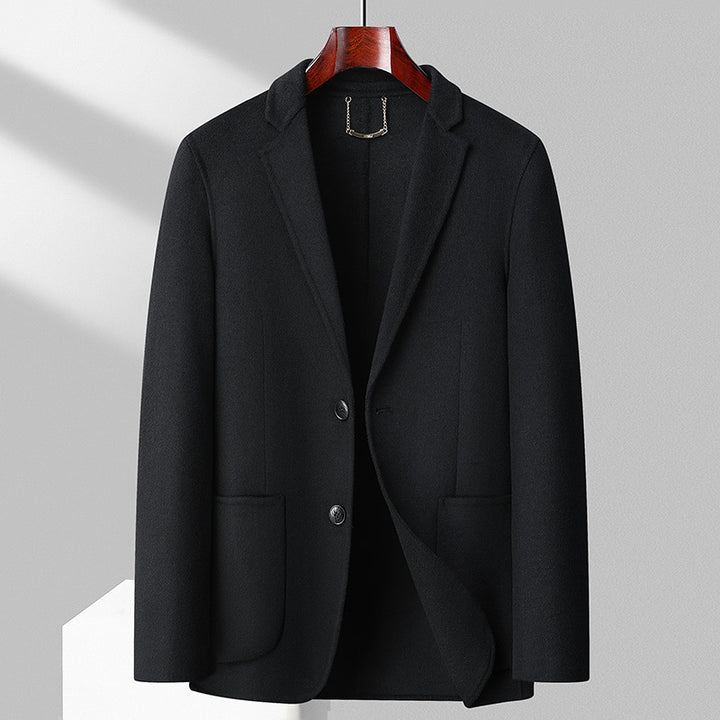 Men's Single-Breasted Wool Blend Blazer with Flap Pockets and Slim Silhouette Mune Fashion