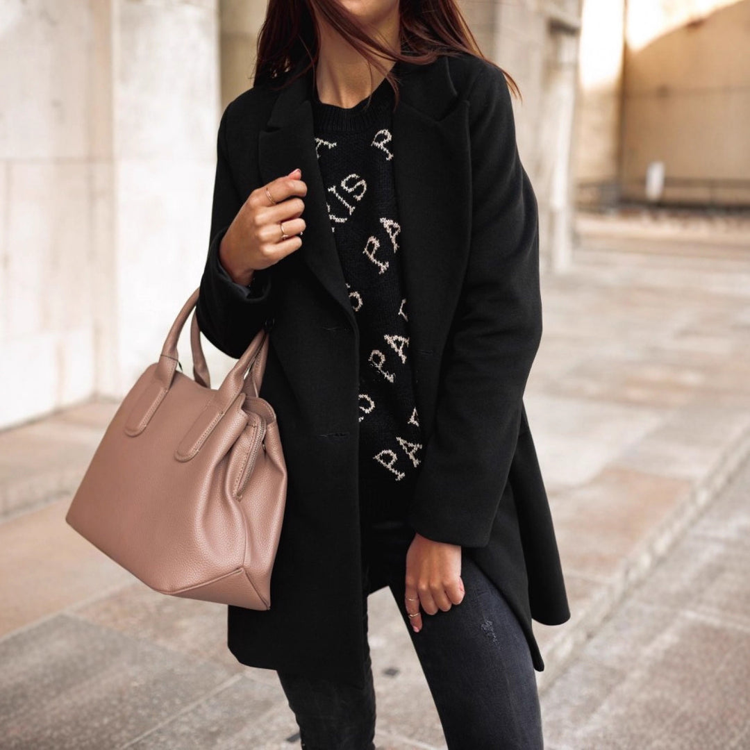 Women's elegant tailored wool blend coat with notch collar and concealed button placket Mune Fashion
