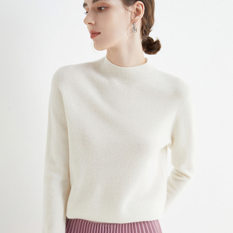 Women's Short Mock Neck Sweater in Cashmere Look with Light Fuzzy Texture Mune Fashion