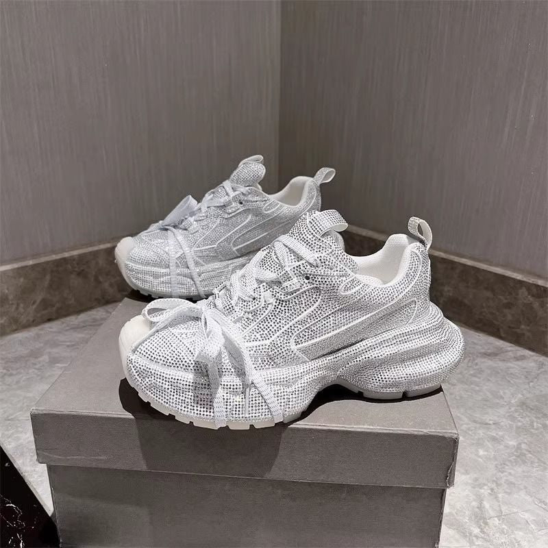 Damen Chunky Plateau-Sneaker mit gewellter Profilsohle und glitzernder Mesh-Optik Mune Fashion