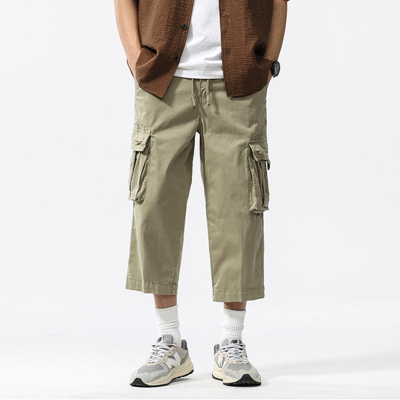 Herren halblange Utility-Cargohose aus Baumwoll-Twill mit weitem Bein und Multifachtaschen Mune Fashion