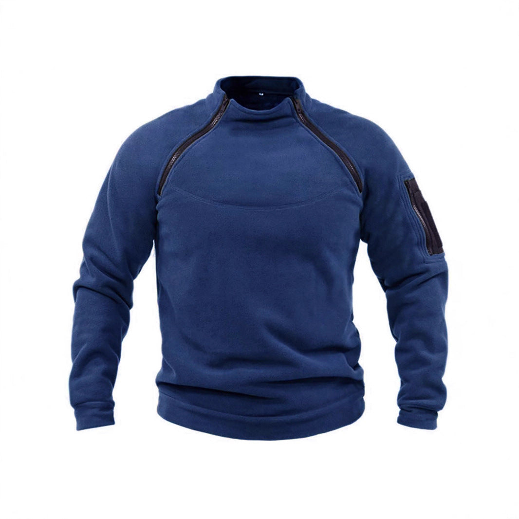 Men's Thermal Fleece Pullover with High Collar and Practical Pockets Mune