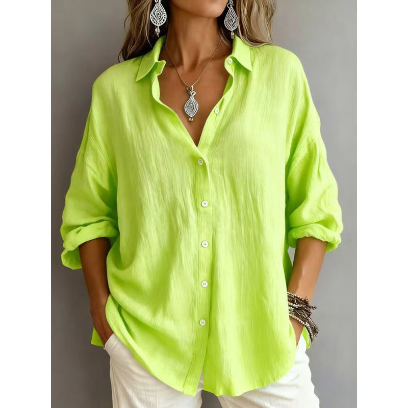 Women's Loose Linen Look Shirt with Oversized Cut and Round Hem Mune Fashion