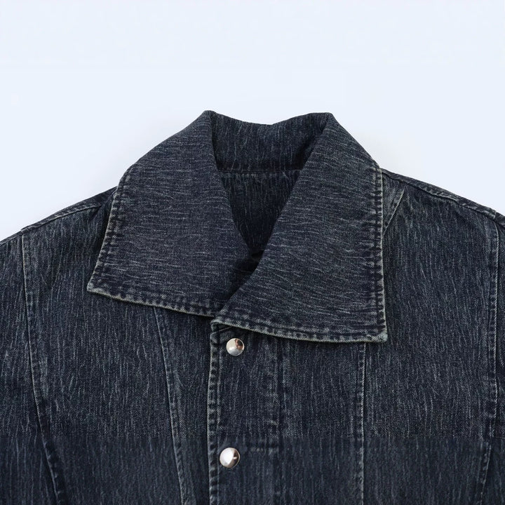 Ladies oversized denim jacket with large shawl collar and used effect Mune Fashion
