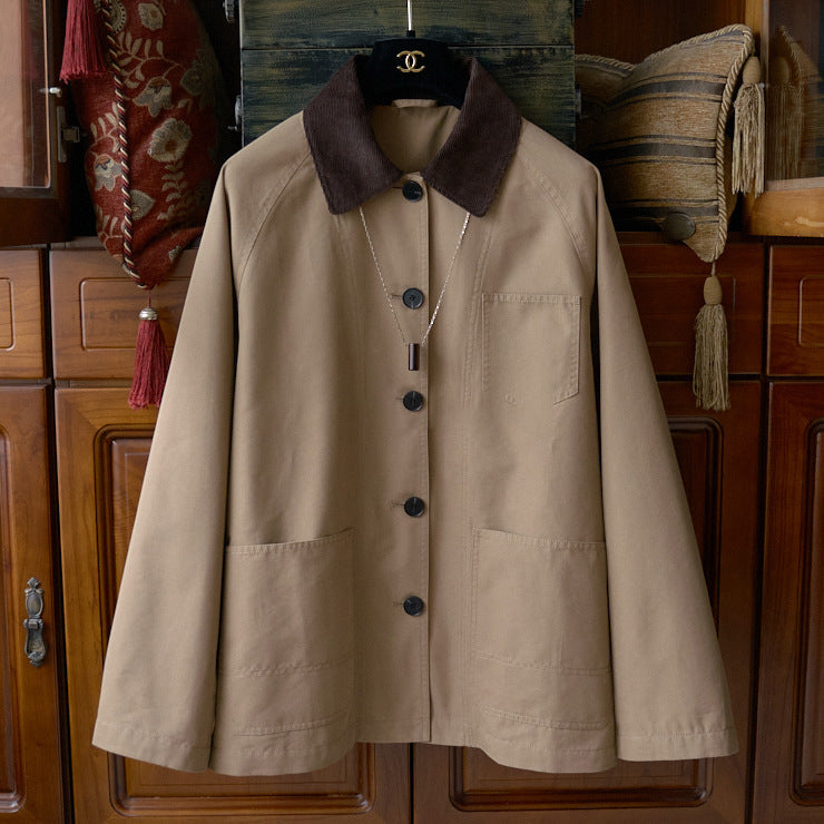 Men's chore jacket with cord collar, raglan sleeves, and patch pockets Mune Fashion