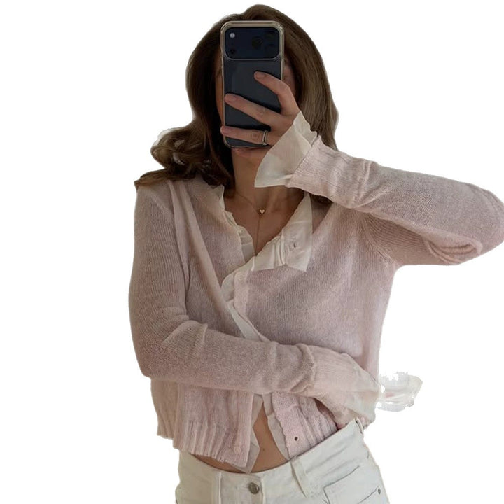 Women's Lightweight Short Mohair-Style Cardigan with V-Neck and Button Placket Mune Fashion