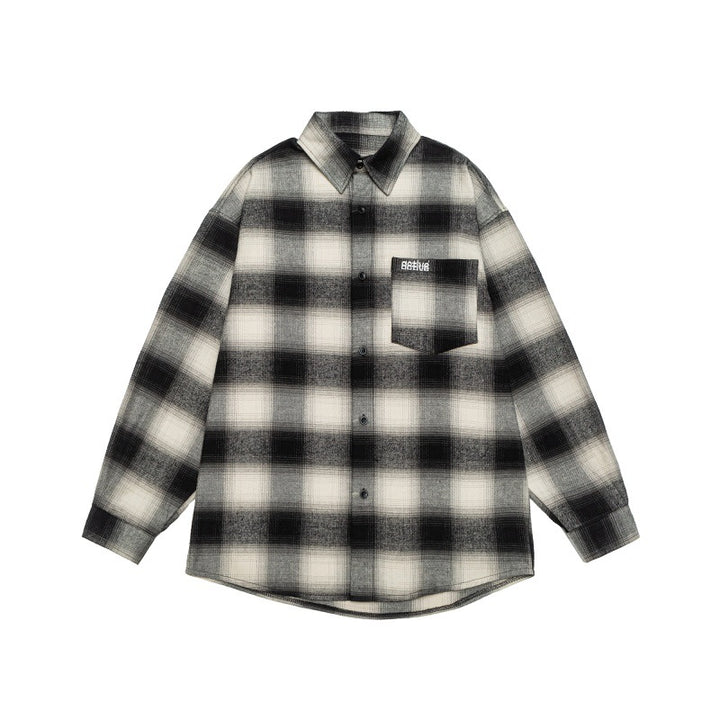 Unisex Check Flannel Shirt Jacket in Oversized Box Cut with Rounded Hem