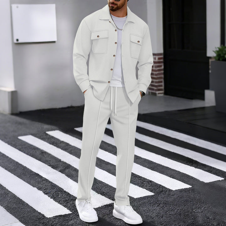 Men's Waffle Structure Shirt Jacket and Relax Pants Set Mune Fashion