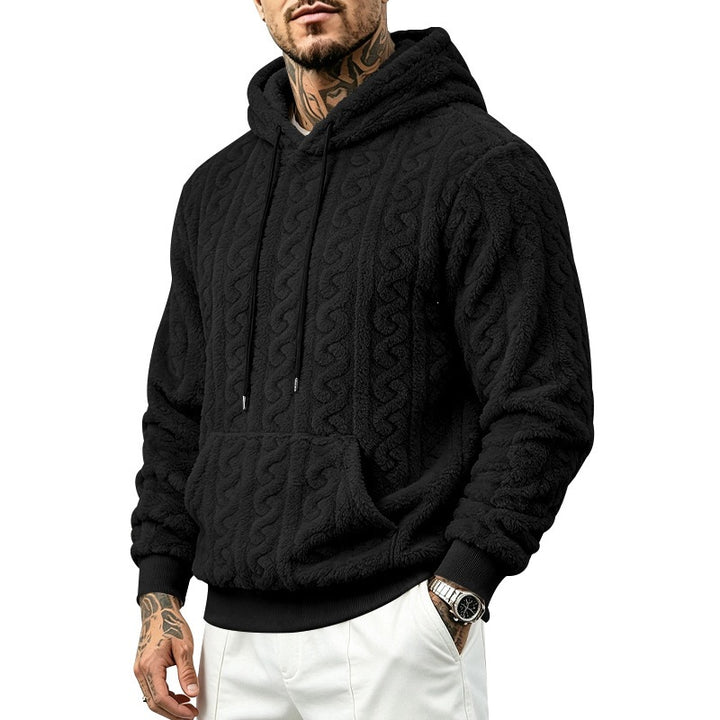 Men's cozy teddy fleece hoodie with cable pattern and kangaroo pocket Mune Fashion