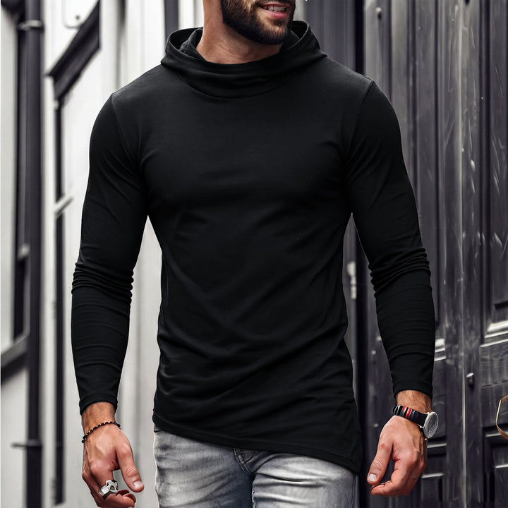Men's Slim Fit Long Sleeve Shirt with High Funnel Neck and Asymmetric Hem Mune Fashion