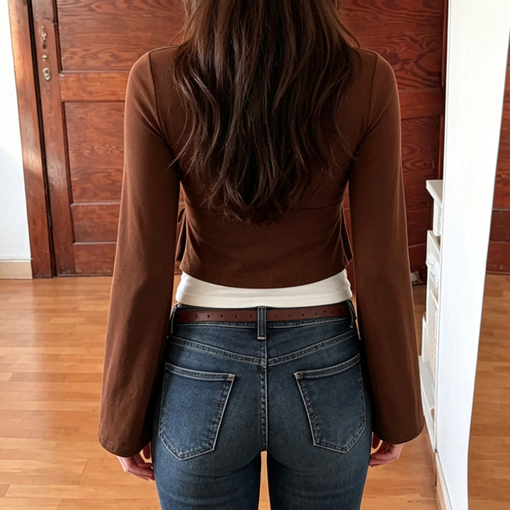 Women's Wrap Peplum Top with Bell Sleeves Mune Fashion