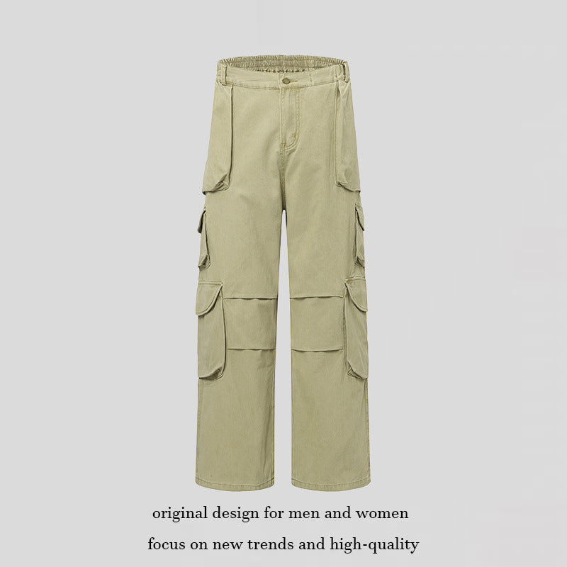 Ladies Wide Cargo Pants with Multi-Pockets and High Waist Mune Fashion