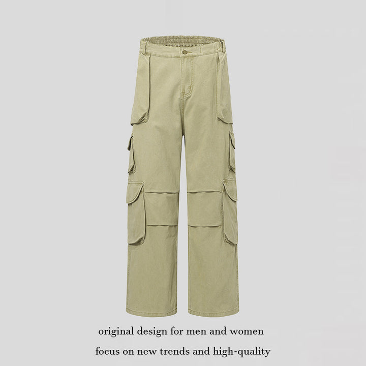 Ladies Wide Cargo Pants with Multi-Pockets and High Waist Mune Fashion
