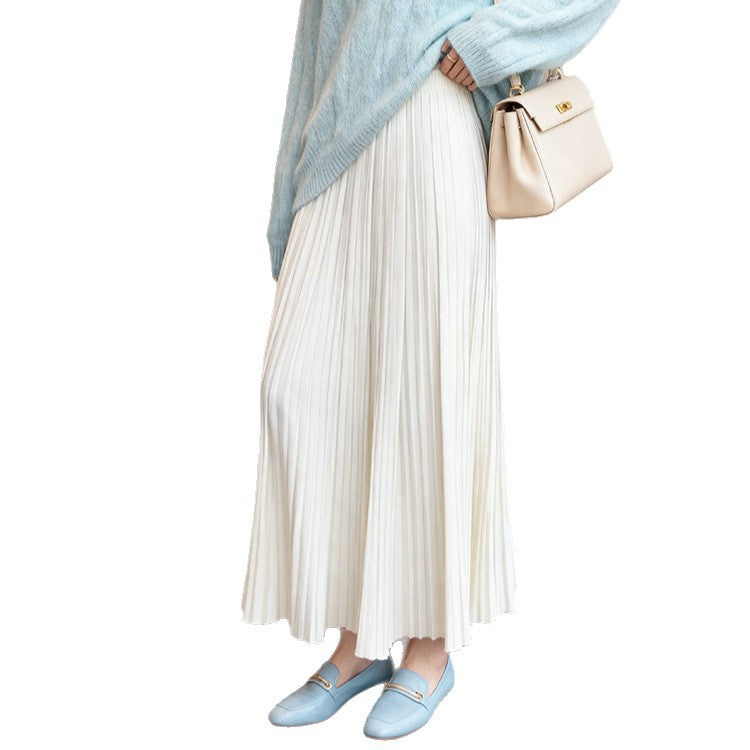 Women's flowing pleated midi maxi skirt in fine rib knit with elasticated waistband Mune Fashion
