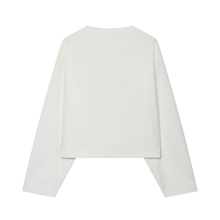 Women's Cropped Boxy Jacket with Decorative Buttons and Round Neckline Mune Fashion