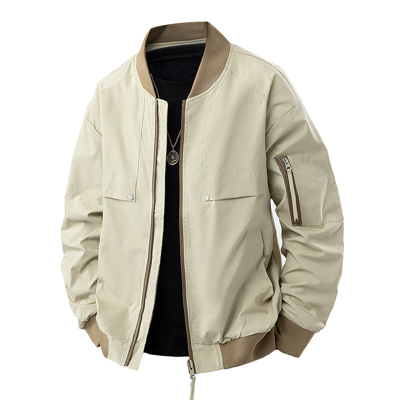 Men's lightweight technical bomber jacket with zippered sleeve pocket, ribbed cuffs, and elastic hem Mune Fashion