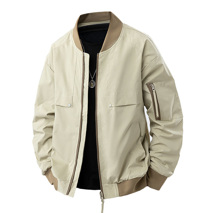 Men's lightweight technical bomber jacket with zippered sleeve pocket, ribbed cuffs, and elastic hem Mune Fashion