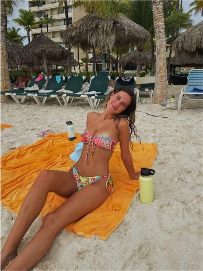 Women's Colorful Bandeau Bikini with Playful Ruching Mune Fashion