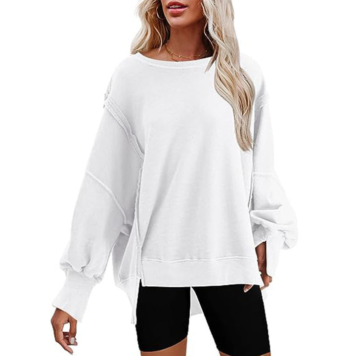 Women's Oversized Sweatshirt with Balloon Sleeves, Side Slits and Raw Edges Mune Fashion
