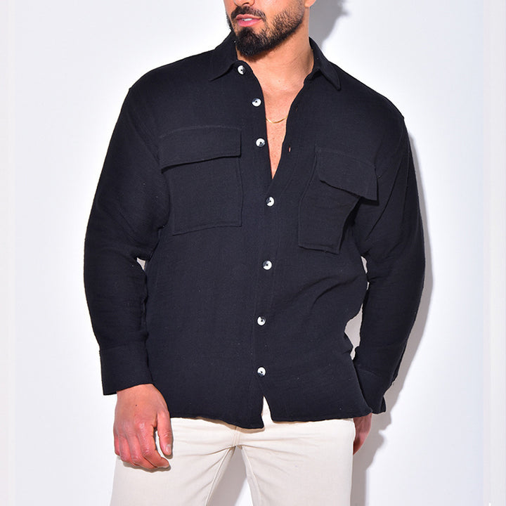 Men's Lightweight Linen Shirt with Chest Pockets and Full Button Placket Mune Fashion