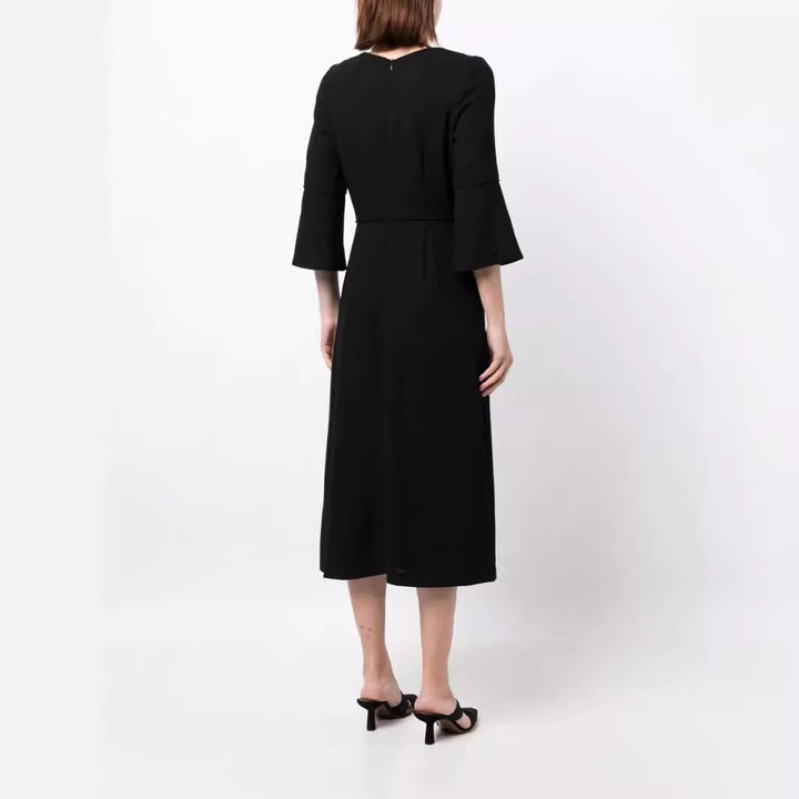 Women's midi dress with fitted silhouette and trumpet sleeves Mune Fashion