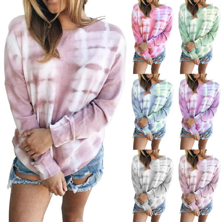 Women Loose Batik Sweatshirt with Round Neck, Oversize Cut and Cotton Blend Mune Fashion