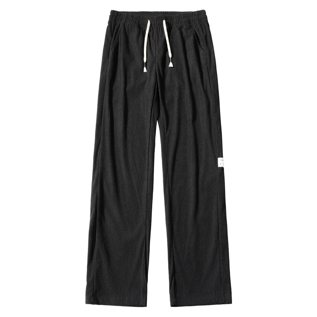 Men's wide cord pants in relaxed fit with drawstring, straight leg & label patch Mune Fashion