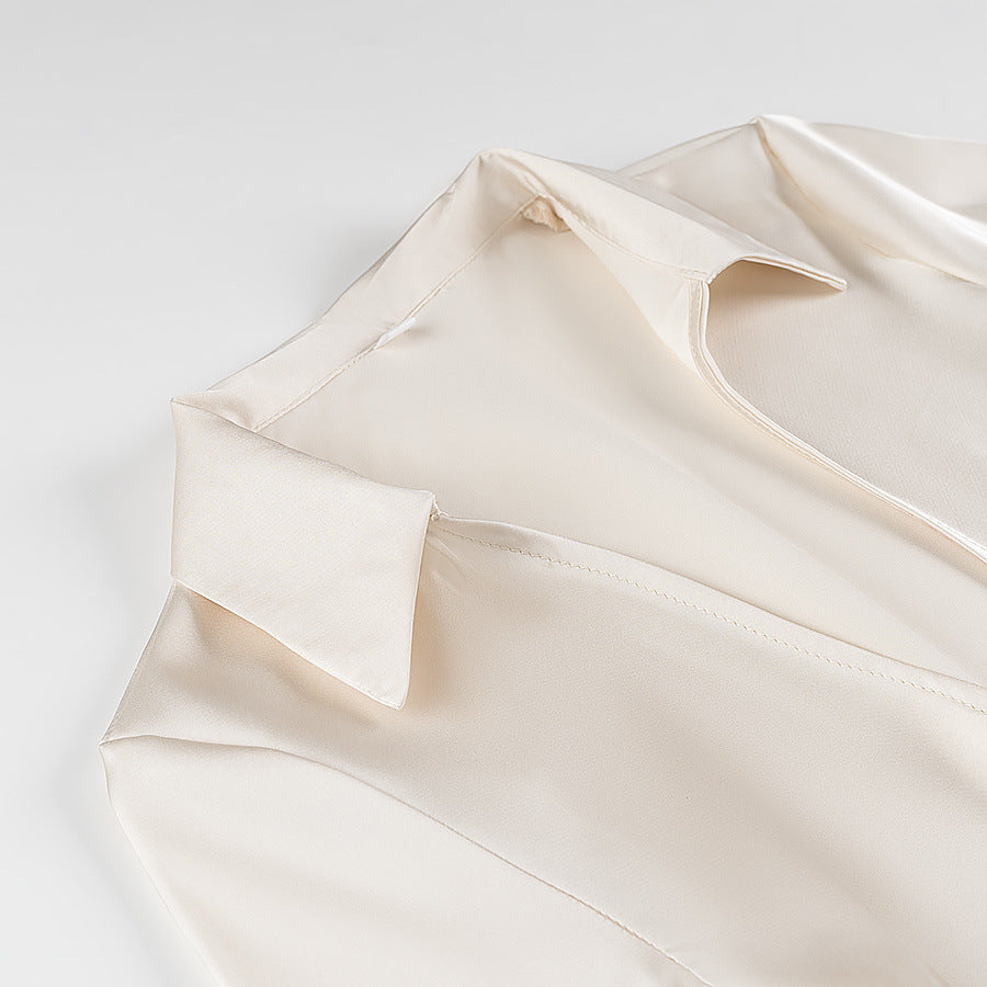 Women's Lightweight Shirt Blouse with Deep V-Neck and Double Ties Mune Fashion