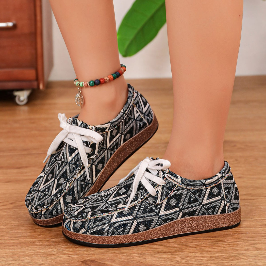 Women Patterned Comfort Moccasins with Wedge Sole and Colorful Band Mune Fashion